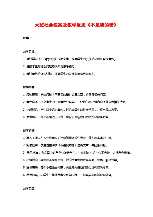 大班社会教案及教学反思《不是我的错》