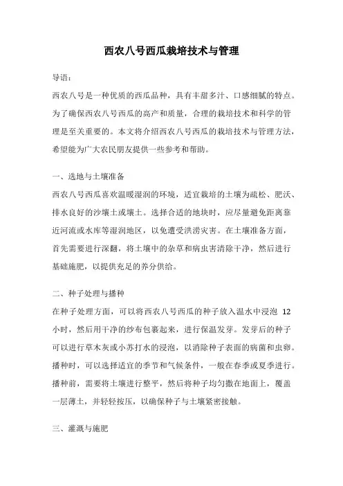西农八号西瓜栽培技术与管理