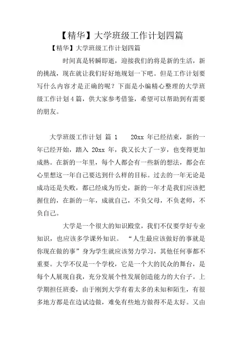 【精华】大学班级工作计划四篇