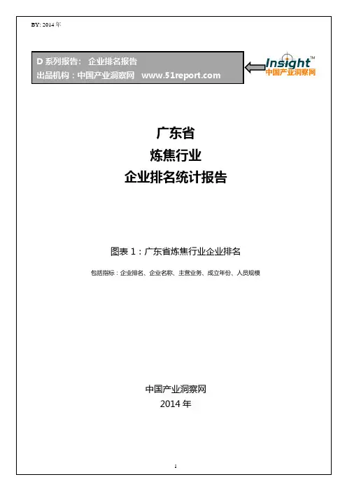 广东省炼焦行业企业排名统计报告