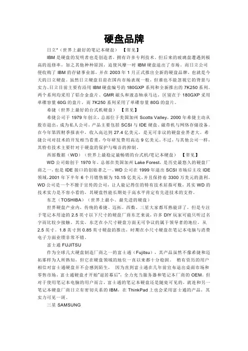 硬盘品牌子及生产厂家
