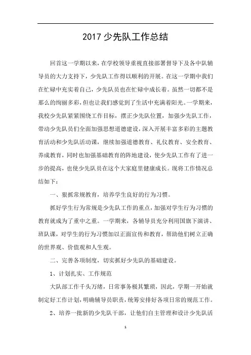 2017少先队工作总结