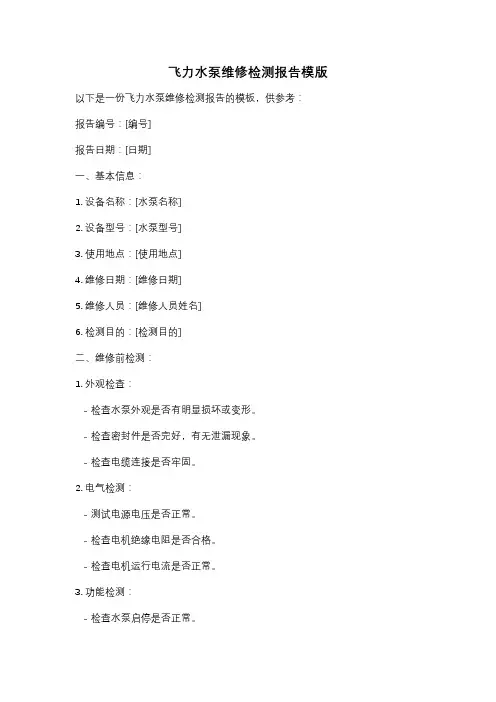 飞力水泵维修检测报告模版