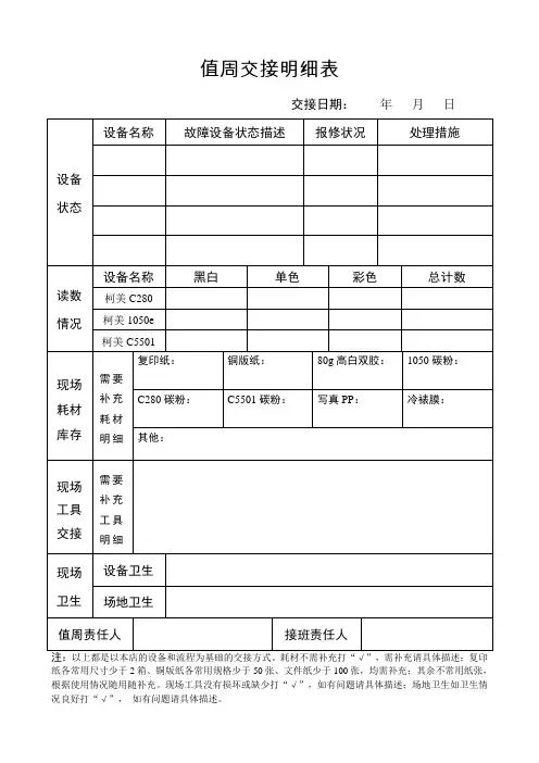 打印店值周交接明细表
