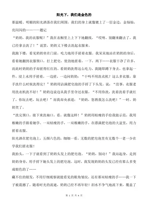 初中作文议论文记叙文范文 阳光下,我们是金色的