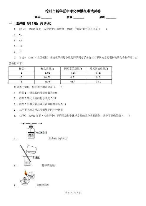 沧州市新华区中考化学模拟考试试卷