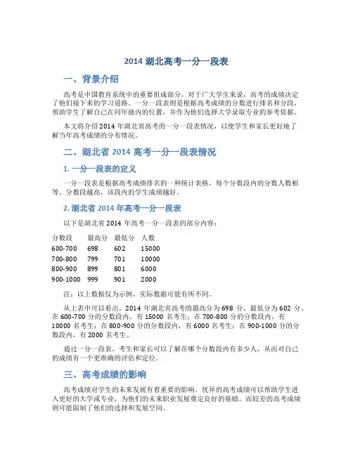 2014湖北高考一分一段表