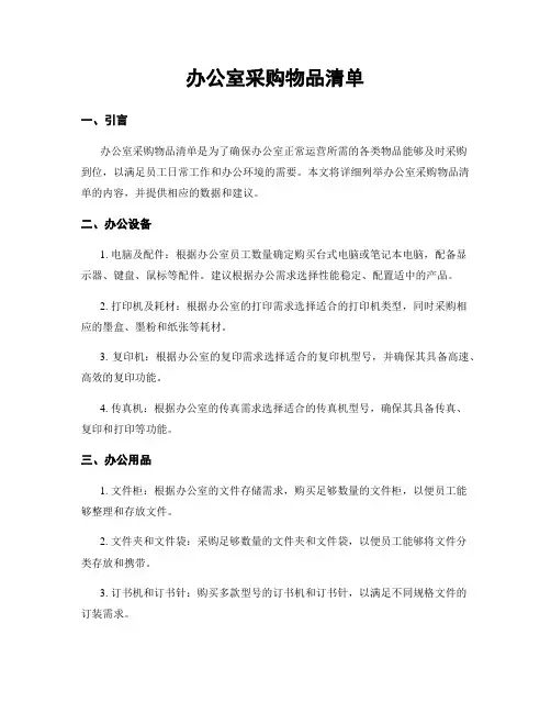 办公室采购物品清单