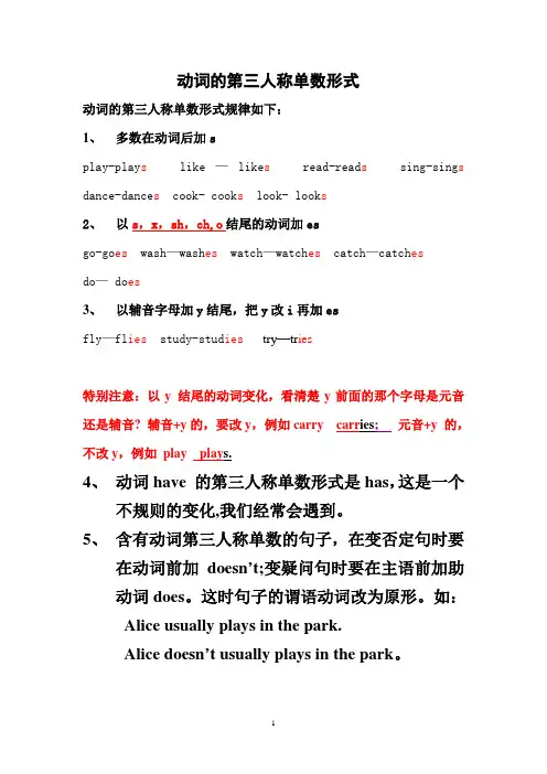 小学英语第三人称单数总结晕练习