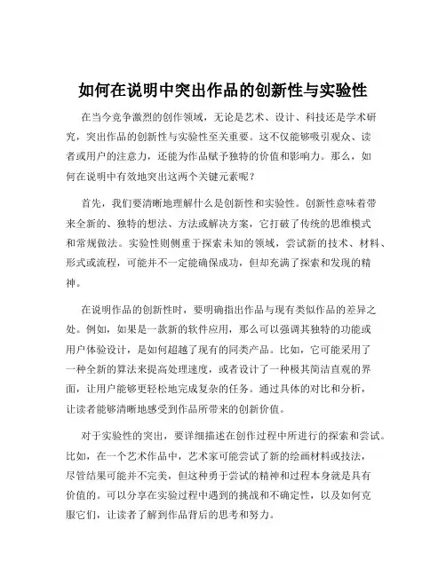 如何在说明中突出作品的创新性与实验性