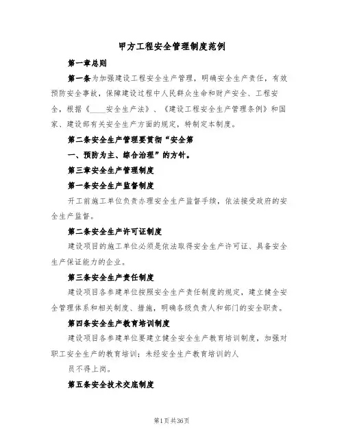 甲方工程安全管理制度范例（5篇）