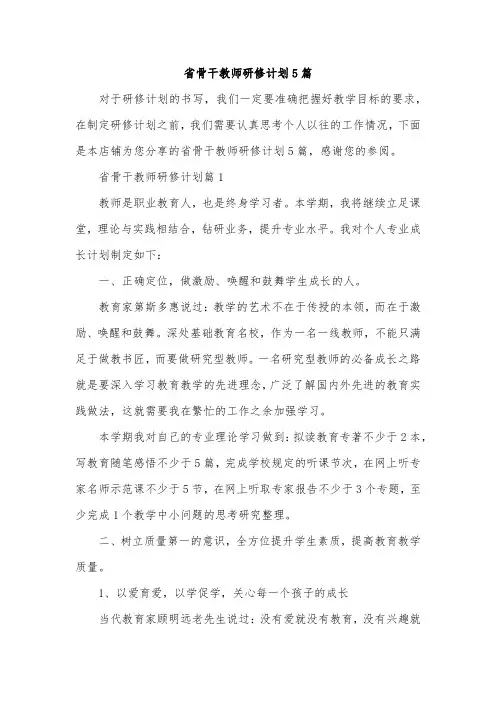 省骨干教师研修计划5篇