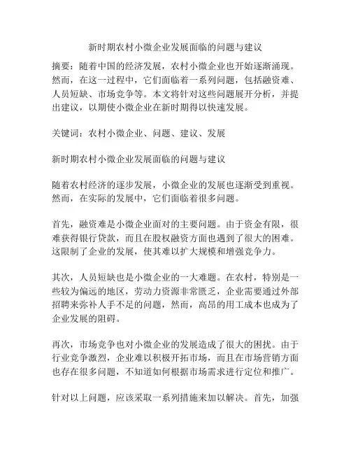新时期农村小微企业发展面临的问题与建议