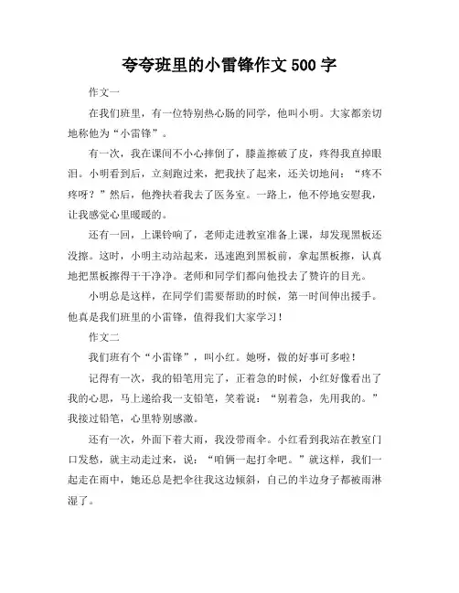 夸夸班里的小雷锋作文500字