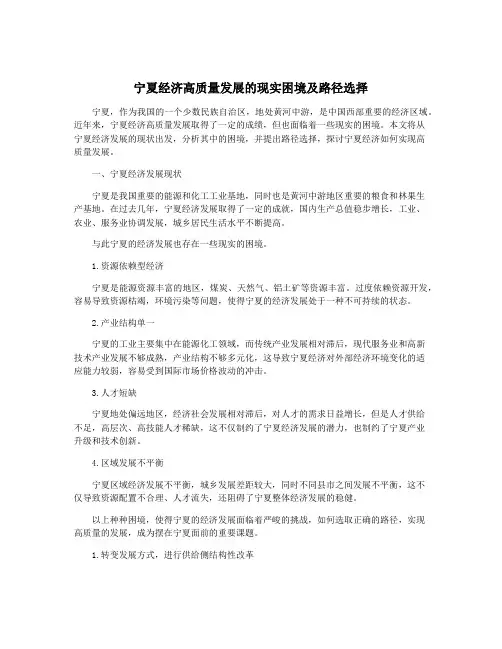 宁夏经济高质量发展的现实困境及路径选择