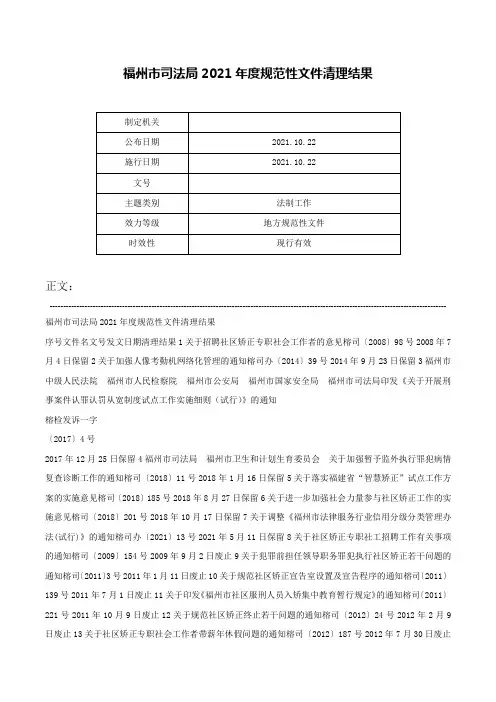 福州市司法局2021年度规范性文件清理结果-