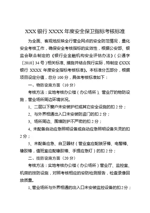 XXX银行安全保卫考核办法