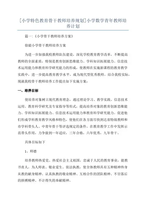 [小学特色教育骨干教师培养规划]小学数学青年教师培养计划