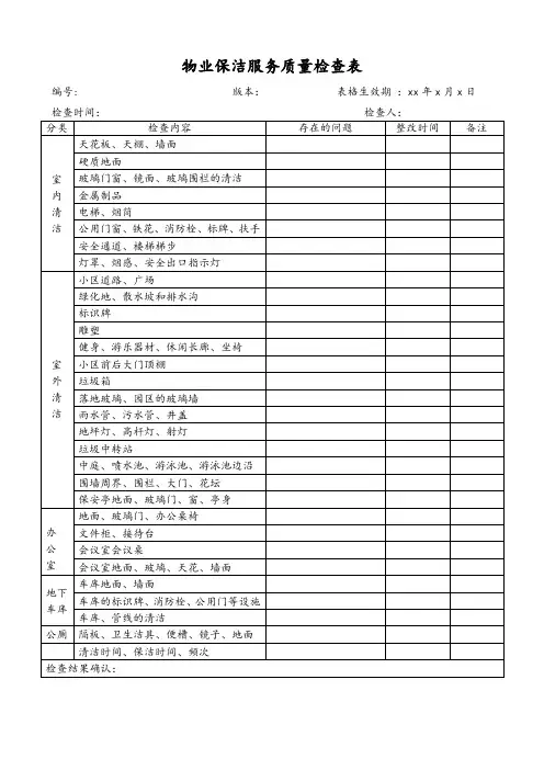 物业保洁服务质量检查表