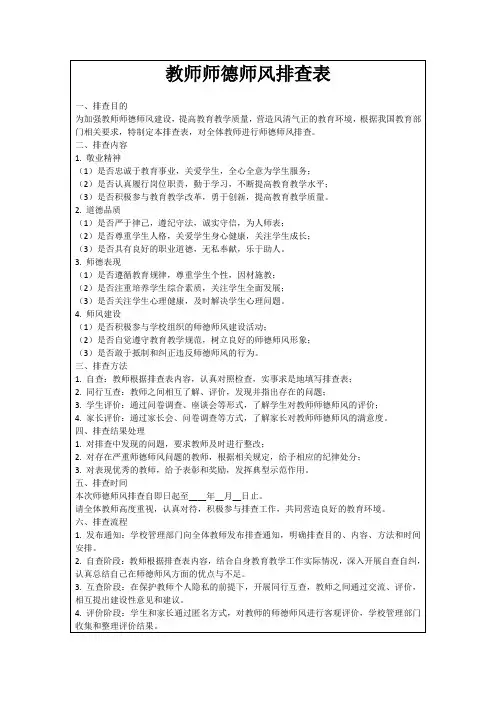 教师师德师风排查表