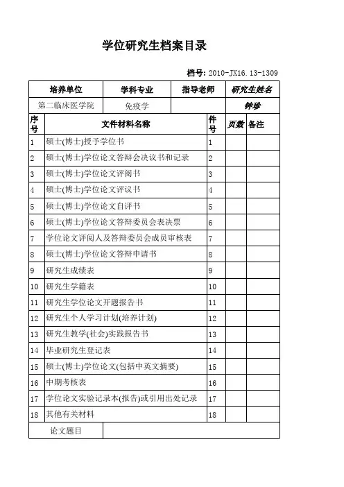 学位档案归档范围表