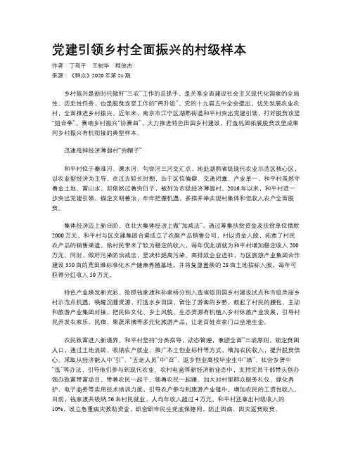 党建引领乡村全面振兴的村级样本