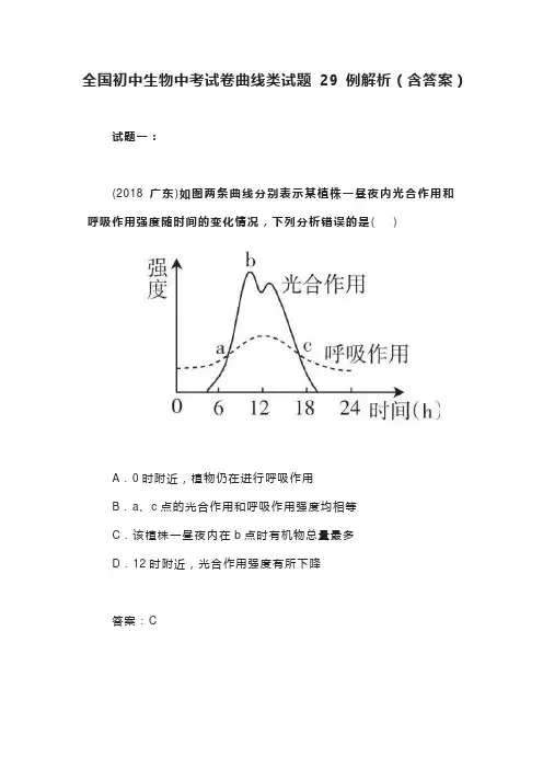 全国初中生物中考试卷曲线类试题29例解析(含答案)