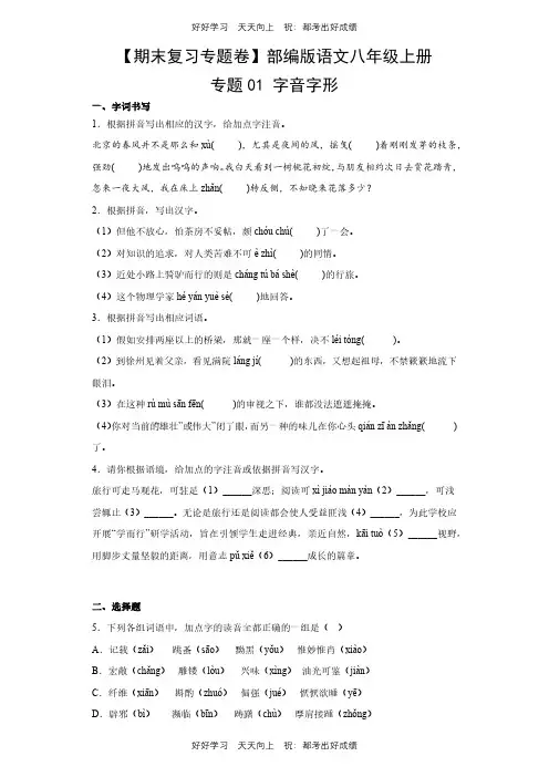 【期末复习专题卷】部编版语文八年级上册专题01 字音字形测试试卷(含答案)