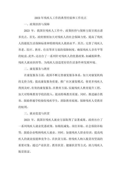 2023年残疾人工作的典型经验和工作亮点
