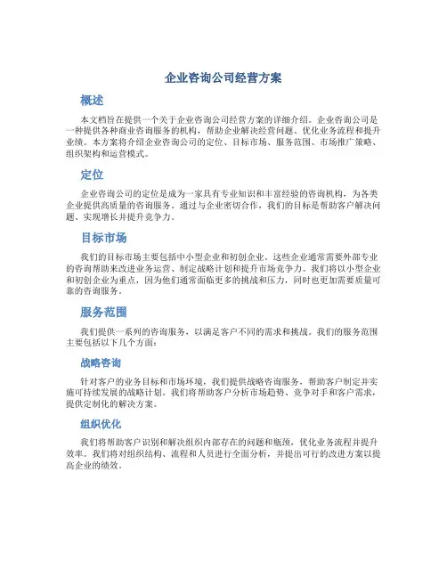 企业咨询公司经营方案