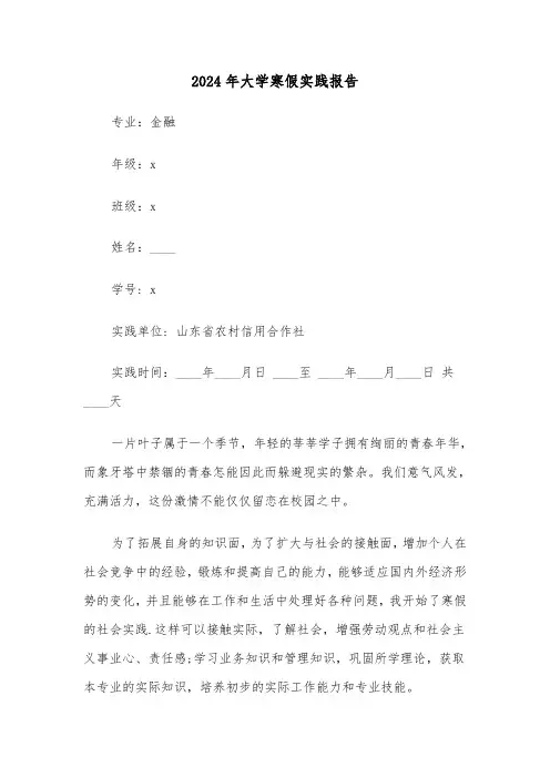 2024年大学寒假实践报告（2篇）
