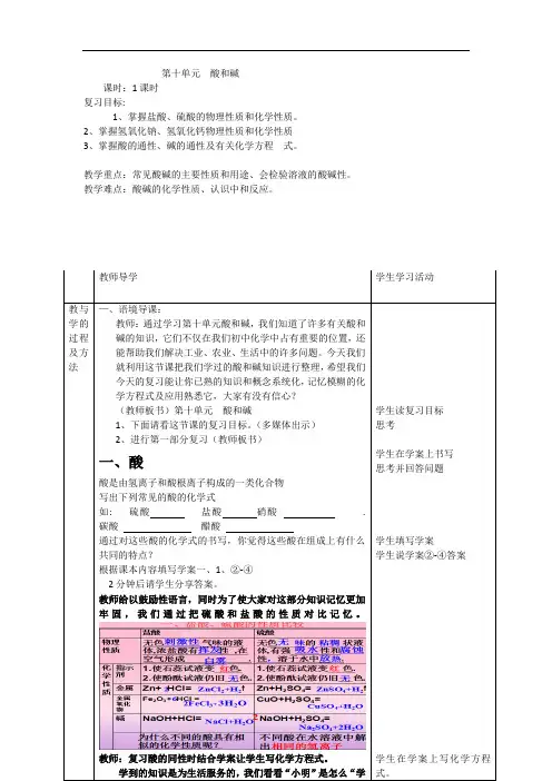 初中化学_第十单元酸和碱教学设计学情分析教材分析课后反思