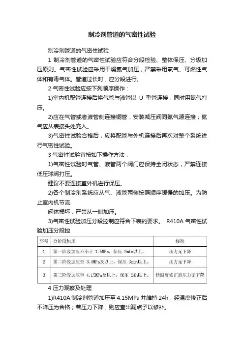 制冷剂管道的气密性试验