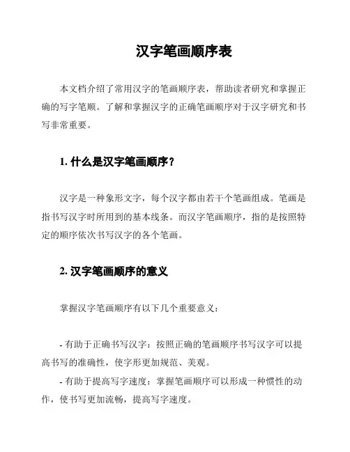 汉字笔画顺序表