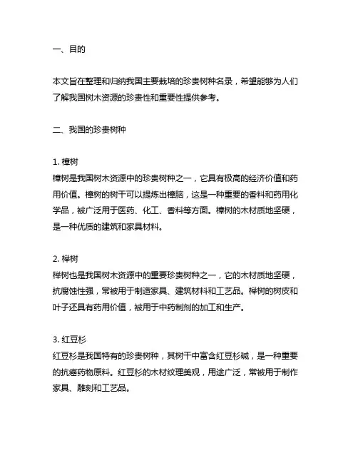 中国主要栽培珍贵树种参考名录 目标