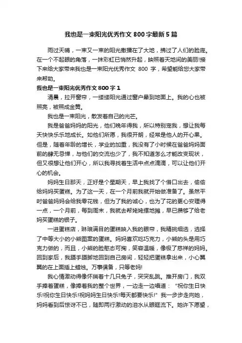 我也是一束阳光优秀作文800字最新5篇