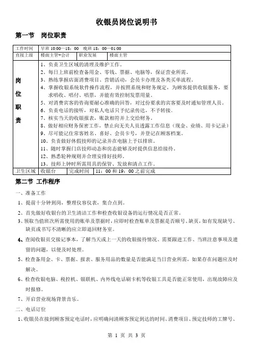 收银员岗位说明书(完整版)