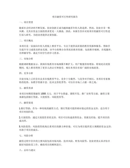 项目融资可行性研究报告
