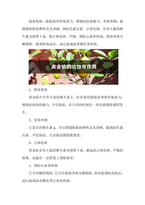 青金桔的功效与作用