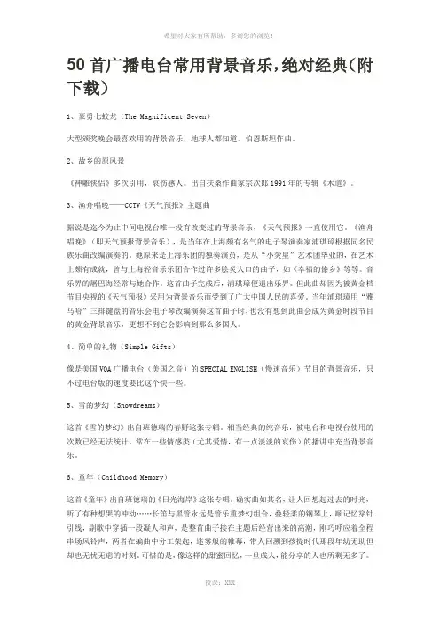 50首广播电台常用背景音乐