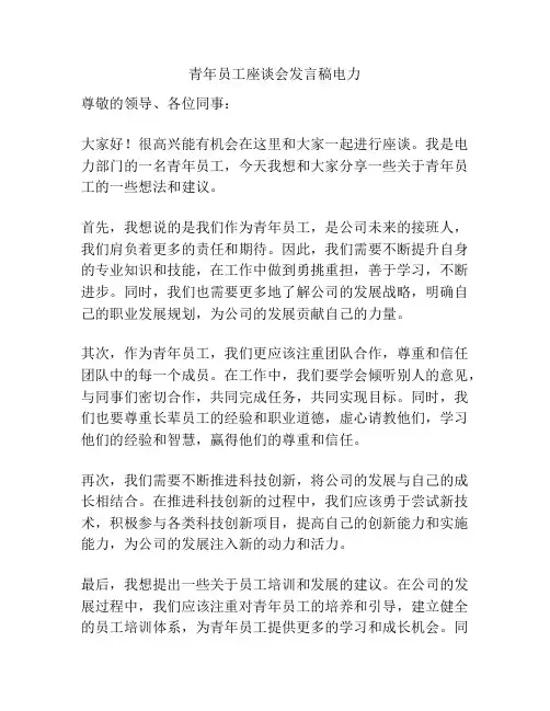 青年员工座谈会发言稿电力