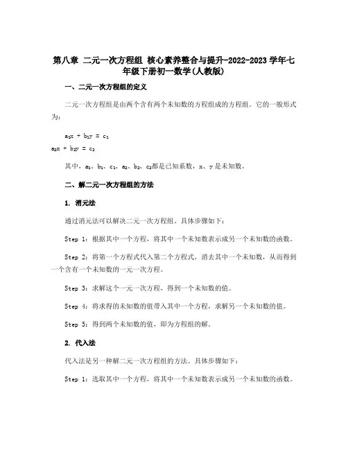 第八章 二元一次方程组 核心素养整合与提升-2022-2023学年七年级下册初一数学(人教版)