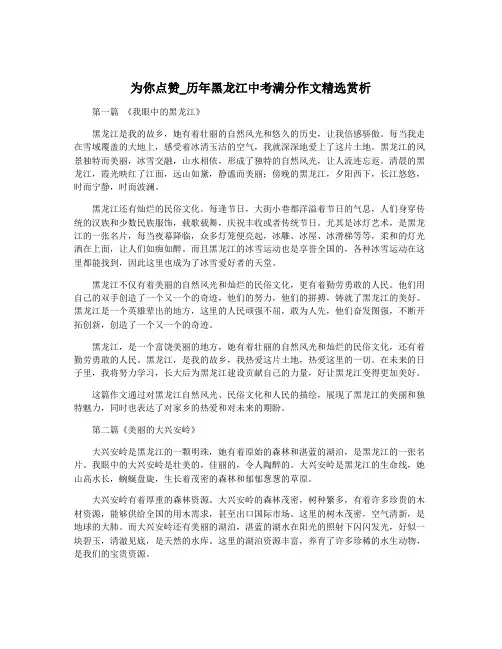 为你点赞_历年黑龙江中考满分作文精选赏析