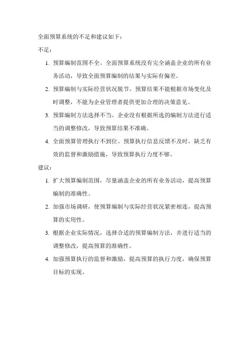 全面预算系统的不足和建议