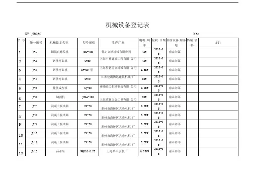 机械设备登记表