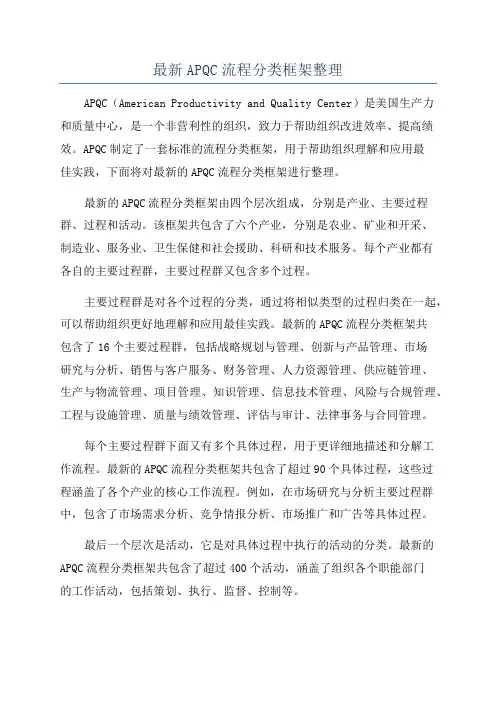 最新APQC流程分类框架整理