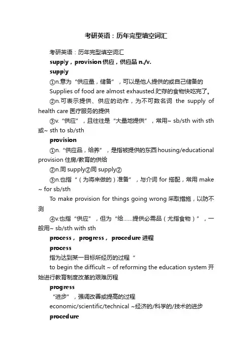 考研英语：历年完型填空词汇