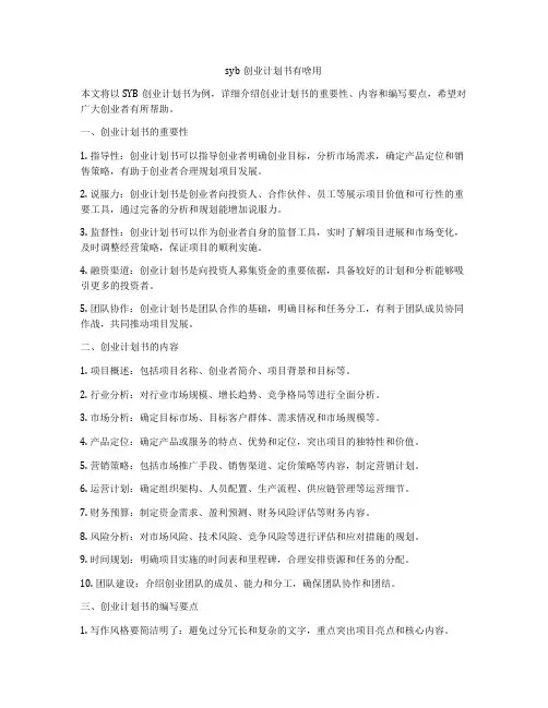 syb创业计划书有啥用