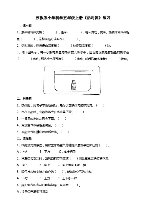苏教版小学科学五年级上册《热对流》练习