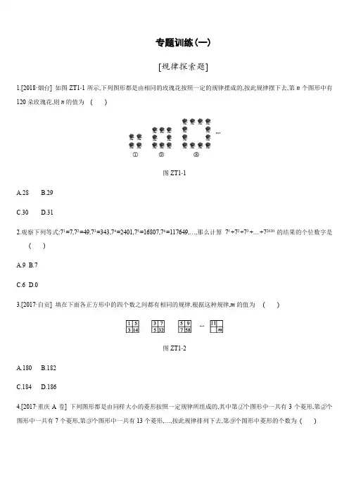 2019年中考数学专题训练：规律探索题(含答案)